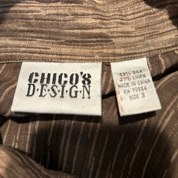 CHICO’S DESIGN Sz 3 Silk Linen Blend Roll Sleeve Tabs Cropped  Button Up Blouse - Picture 5 of 9